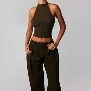 Elegant Dark Brown Wide-Leg Women's Pants
